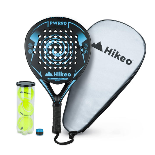 Hikeo Pala de Pádel con Funda, 3 Pelotas y Grip, Kit de Raqueta para Pádel Fabricada con Espuma EVA Flexible y 100% Fibra de Carbono, Resistente y Ligera, para Principiantes e Intermedios