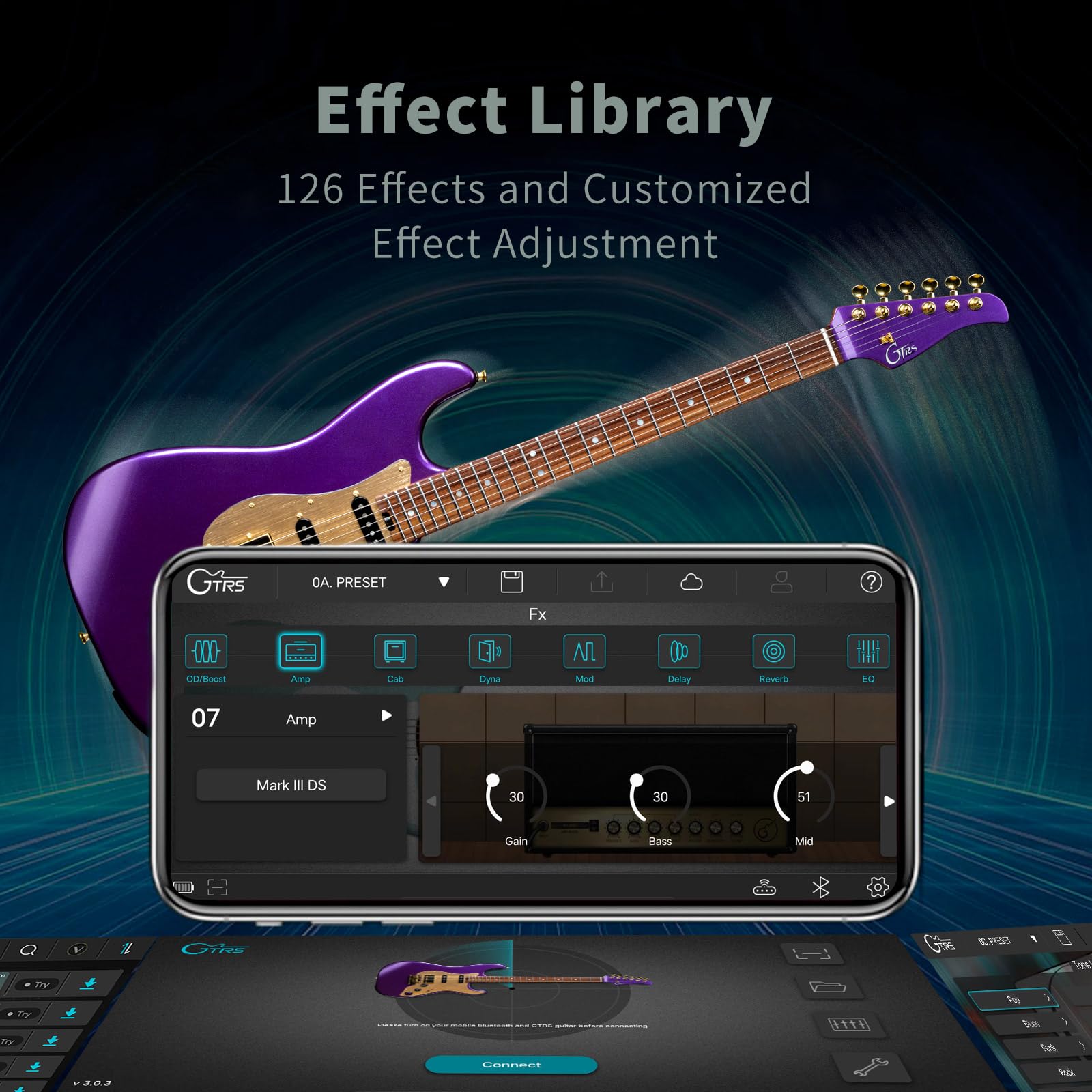 GTRS S900 - Kit de guitarra eléctrica inteligente con transmisor inalámbrico UHF, sistema inteligente de guitarra de práctica con 126 tipos de efectos, bucle de los 80, batería 40, Bettaty Life 10H, 6