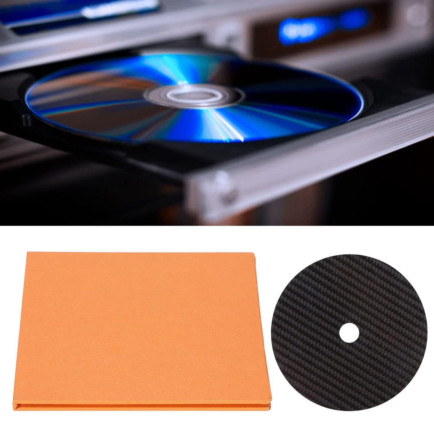 Estabilizador de CD, DVD, Fibra de Carbono, 0,2 Mm, Alfombrilla de Afinación, Estabilizador de Disco para Reproductor de Bandeja Superior, para Todos los Reproductores de CD de Carga Superior(negro)
