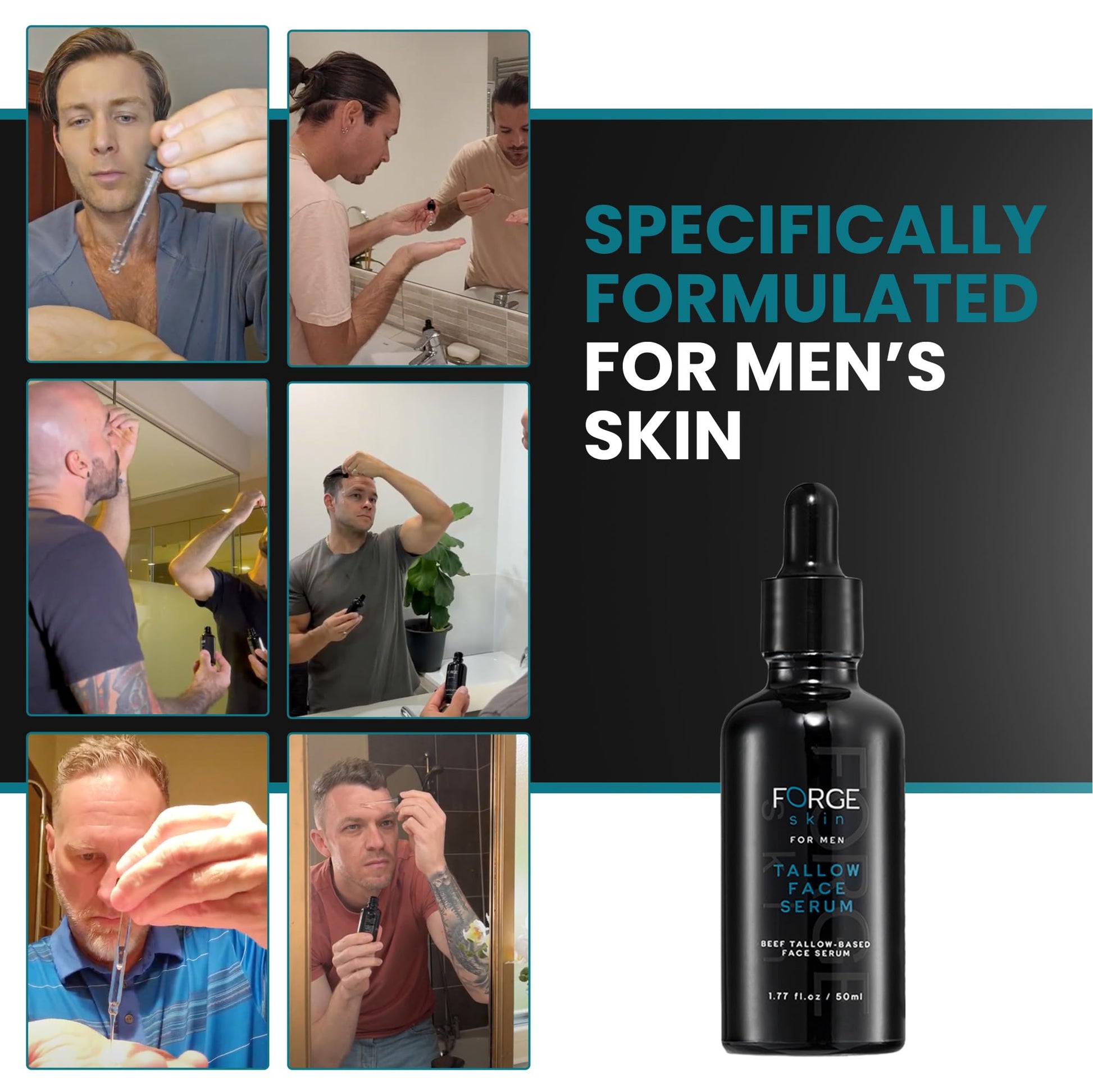 Suero de noche antiarrugas Forge Men 50 ml Ingredientes esenciales: sebo de res, vitamina C, antienvejecimiento, hidratación profunda, refuerzo de colágeno, reducción de líneas finas para todo tipo