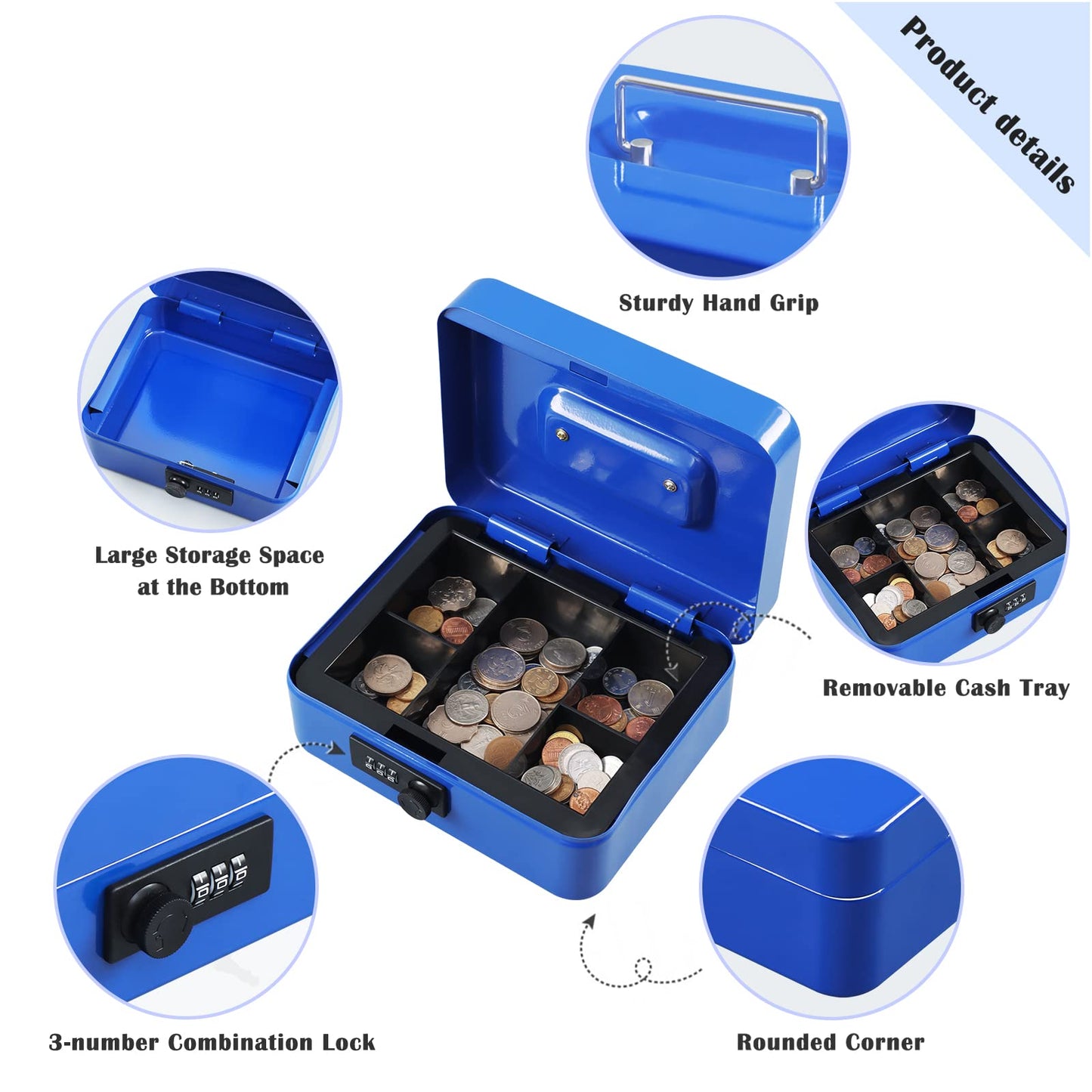 Caja Fuerte de Acero xydled Azul con Cerradura de Combinación y Bandeja Extraíble Mediana