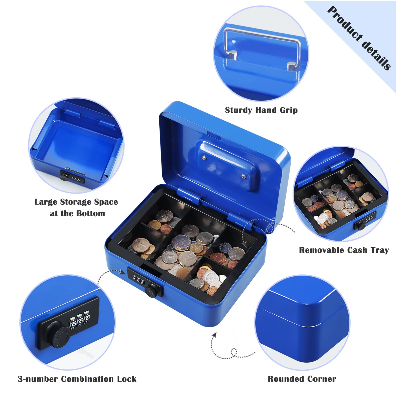 Caja Fuerte de Acero xydled Azul con Cerradura de Combinación y Bandeja Extraíble Mediana