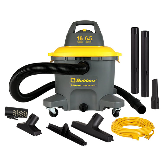 Aspiradora Húmeda y Seca Koblenz Gris Amarillo Serie 35 pies 6.5HP 16 galones