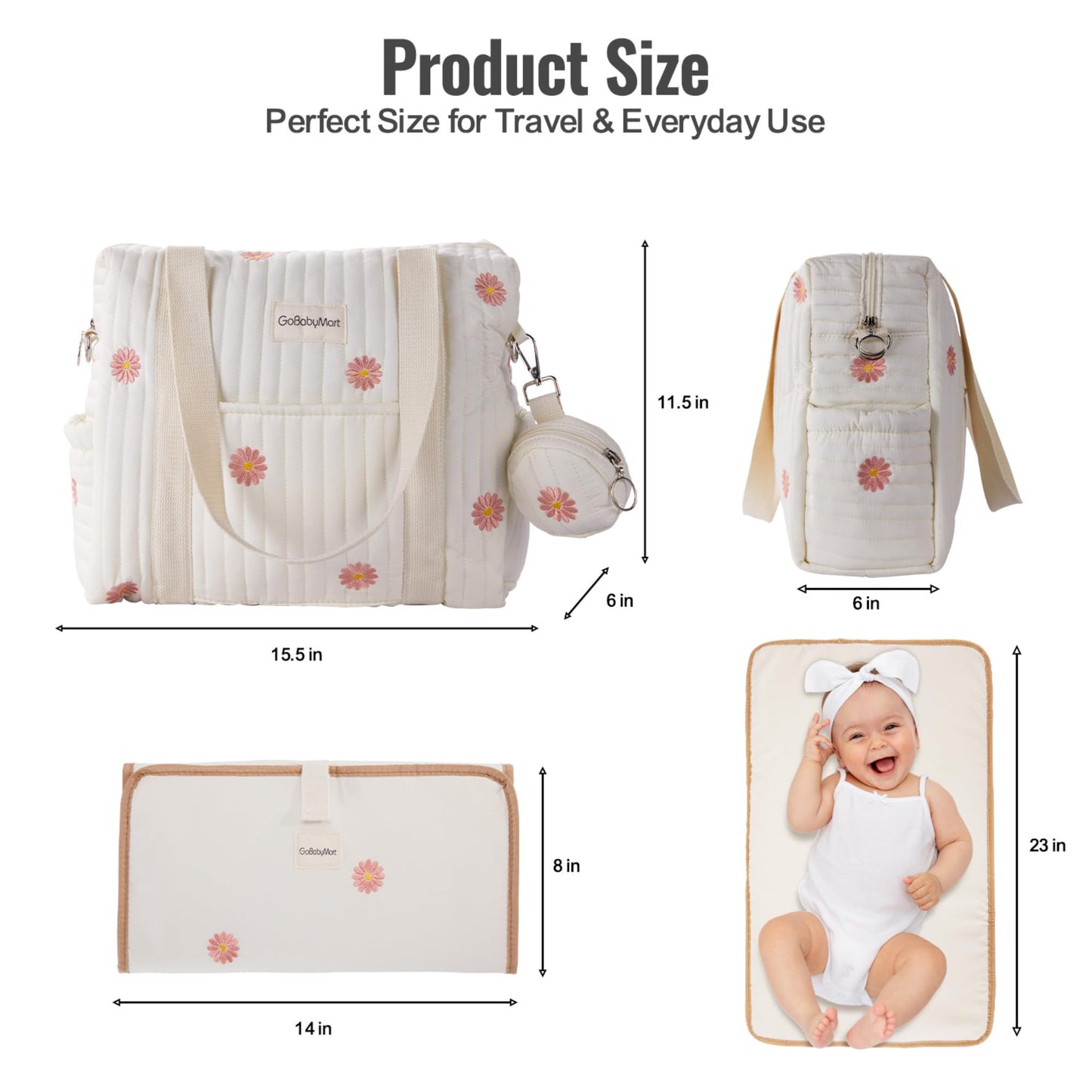 GOBABYMART - Juego de 3 bolsas de pañales, bolsa de hospital para trabajo y parto, bolsa de viaje de maternidad con cambiador y estuche para chupete