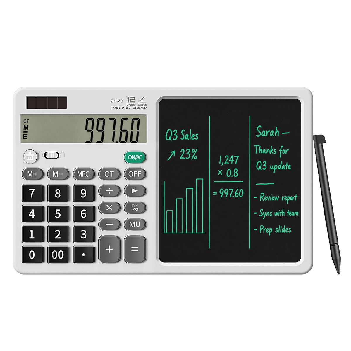 Calculadora de Escritorio DPEDUAI Blanco con Tablero de Notas LCD de 12 Dígitos y 2 Lápices Ópticos Integrados