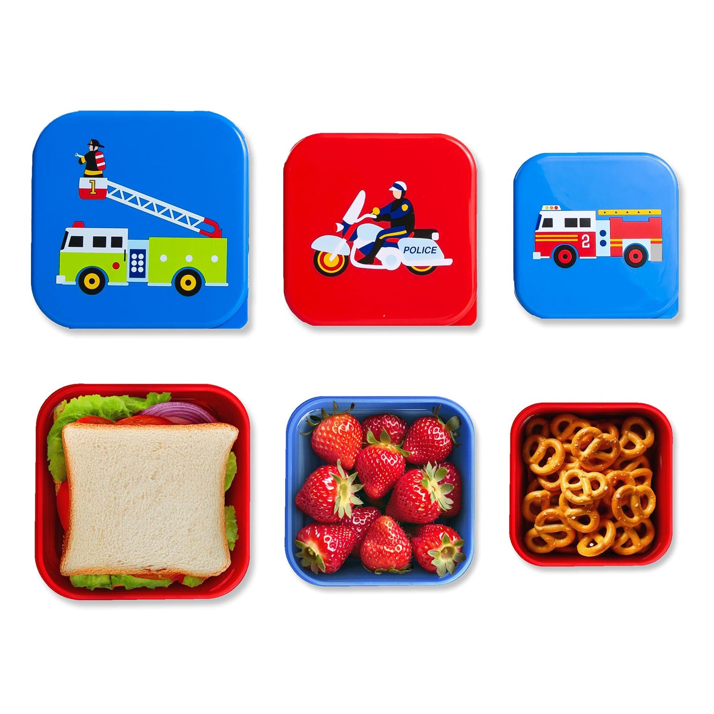 Wildkin - Recipientes de comida para niños, apilables, herméticos y aptos para lavaplatos, juego de 3 héroes