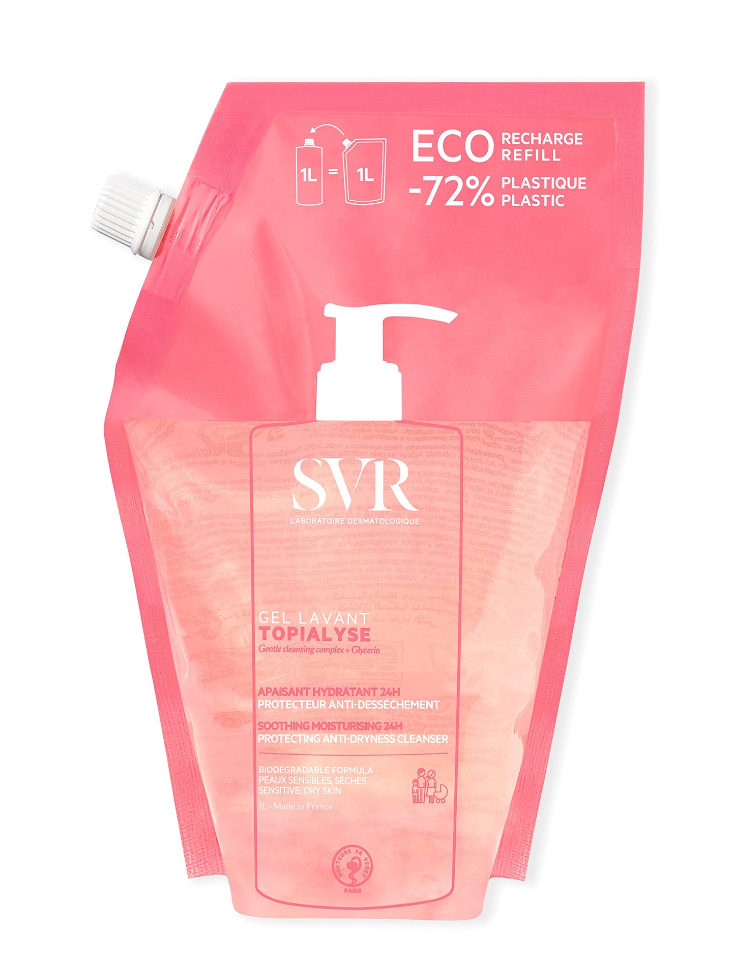 SVR Topialyse Gel Lavant Eco-Refill Gel Limpiador Hidratante para Piel Muy Seca y con Tendencia Atópica | Recarga 1 L | Rostro, Cuerpo, Cabello e Higiene Íntima | 24 Horas