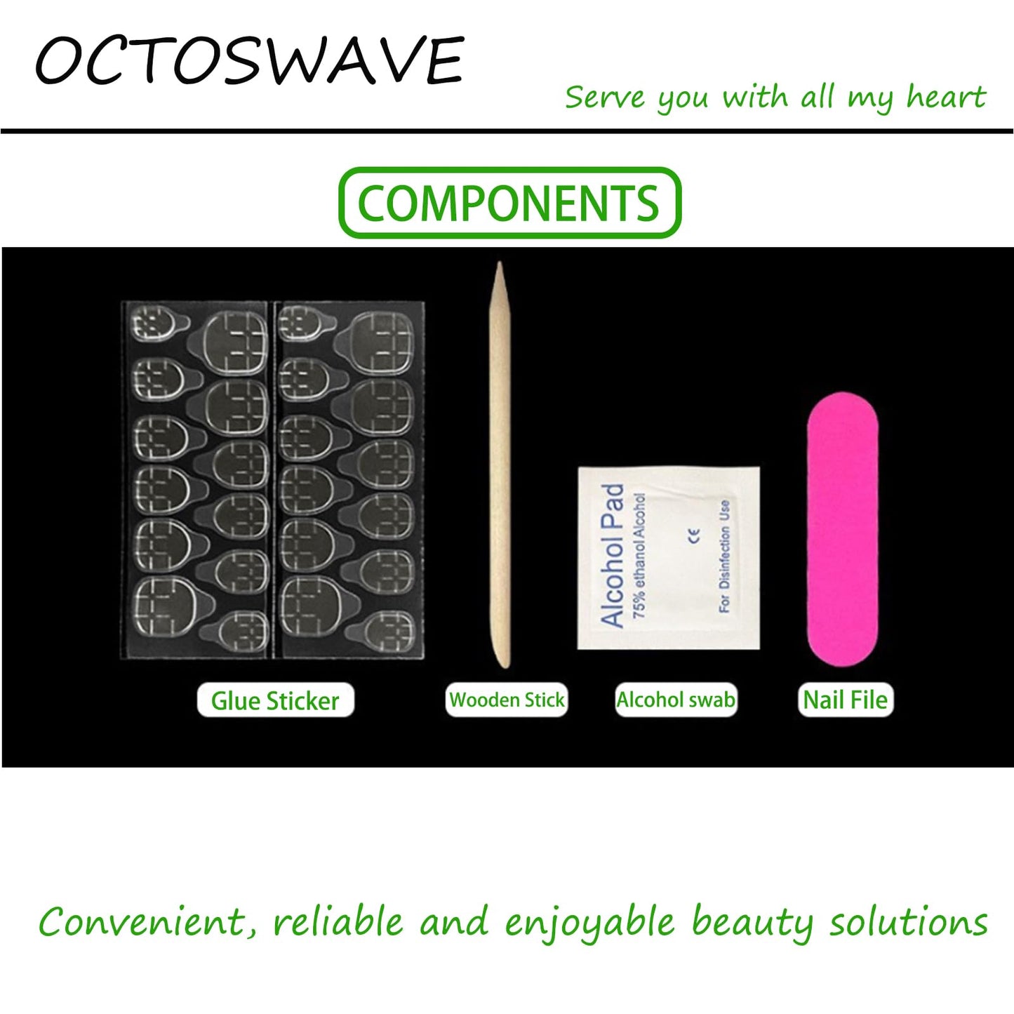 octoswave OCTOSWAVE Uñas postizas cuadradas de larga duración, uñas postizas francesas 3D con piedras preciosas azules, uñas adhesivas para mujer, 24 unidades