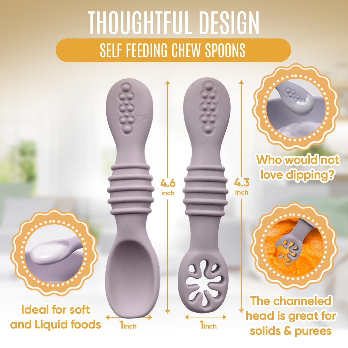HippoBaby - Cucharas de silicona para bebé, 4 piezas, utensilios autoalimentables para bebé, 6-12 meses, 3 cucharas para bebé, 1 tenedor para bebé, juego de cubiertos para niños pequeños, sin BPA