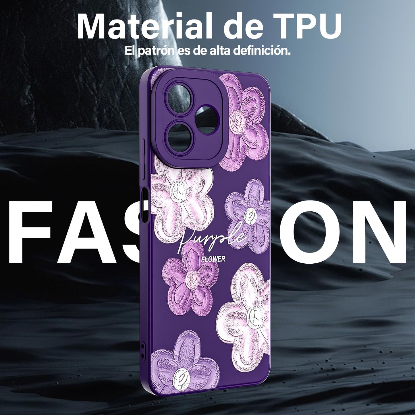 Threehao Funda para Realme Note 50 Case Uso Rudo, Ultra Delgado Flexible Púrpura Suave TPU Silicona Carcasa con Moda Aesthetic Dibujos Flores, Antigolpes Anti-arañazos Protectora