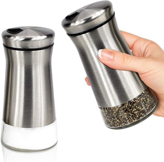 Juego de Salero y Pimentero U Chef Acero Inoxidable y Cristal Dispensador para Hogar y Cocina