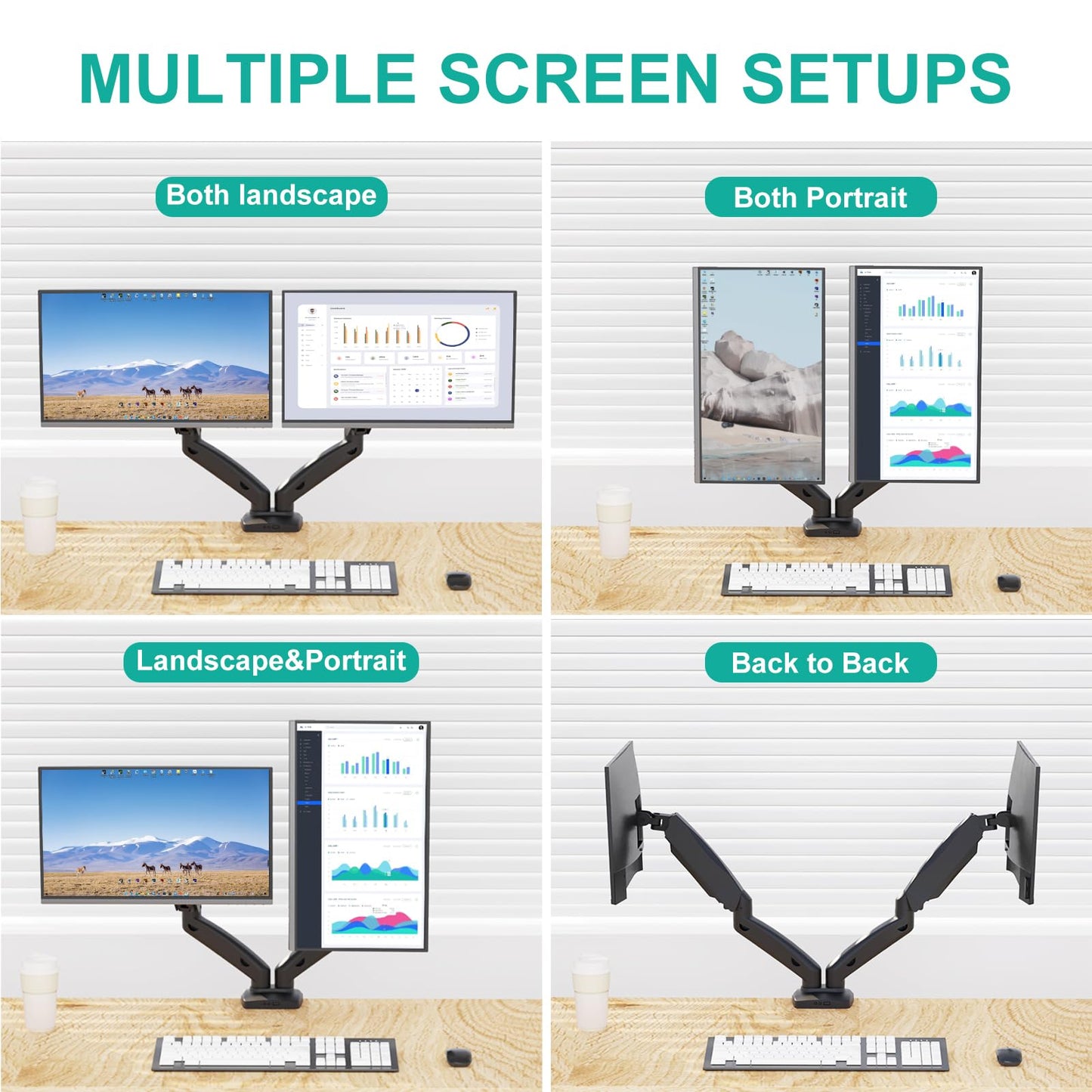 Soporte para Monitor y Laptop WALI Negro con Brazo de Resorte de Gas hasta 9 kg