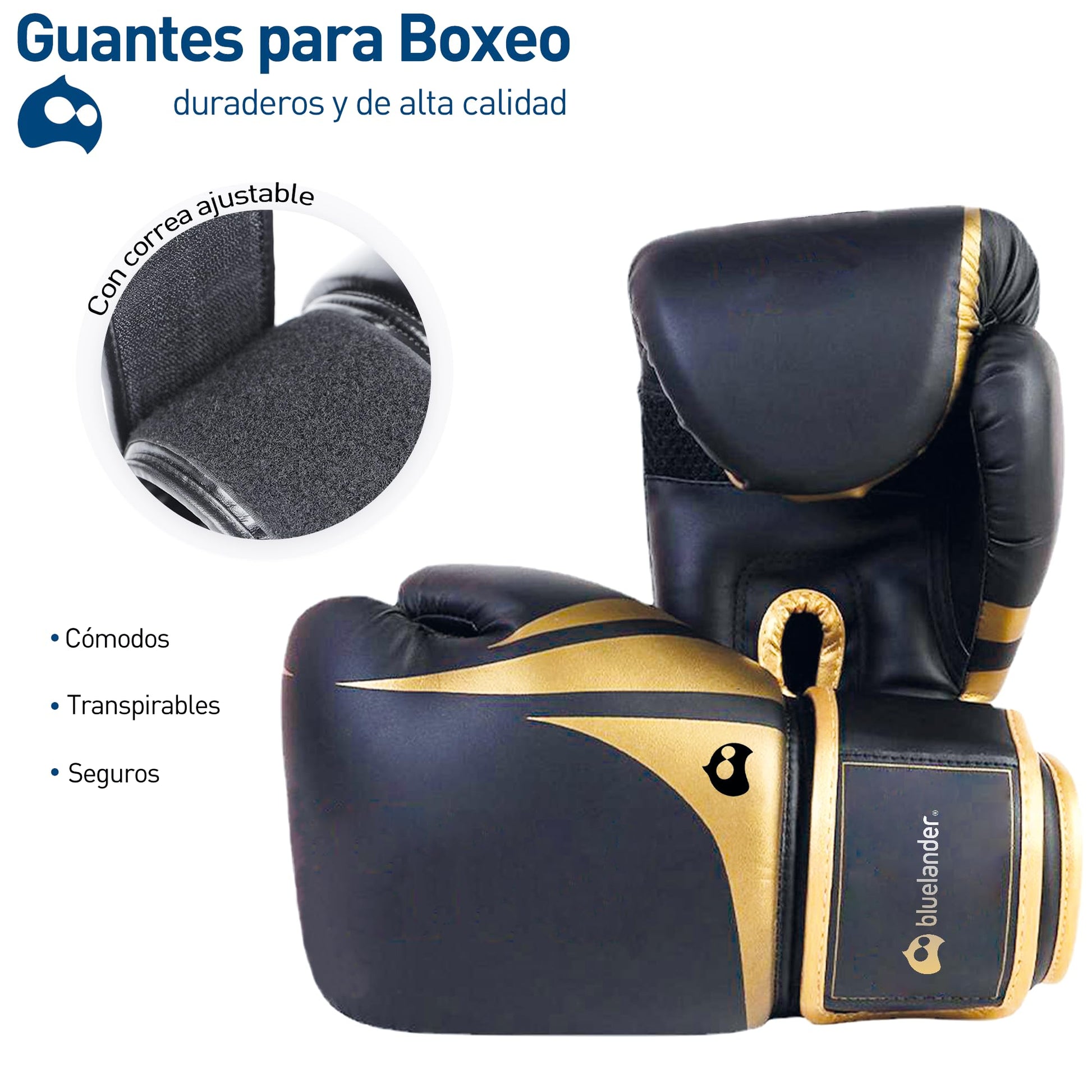 Bluelander Guantes de Boxeo 8 Oz, Unisex, Incluye Protector Bucal, Absorción de Impactos y Correa de Velcro, para Entrenamiento de Kickboxing, MMA y Artes Marciales Mixtas