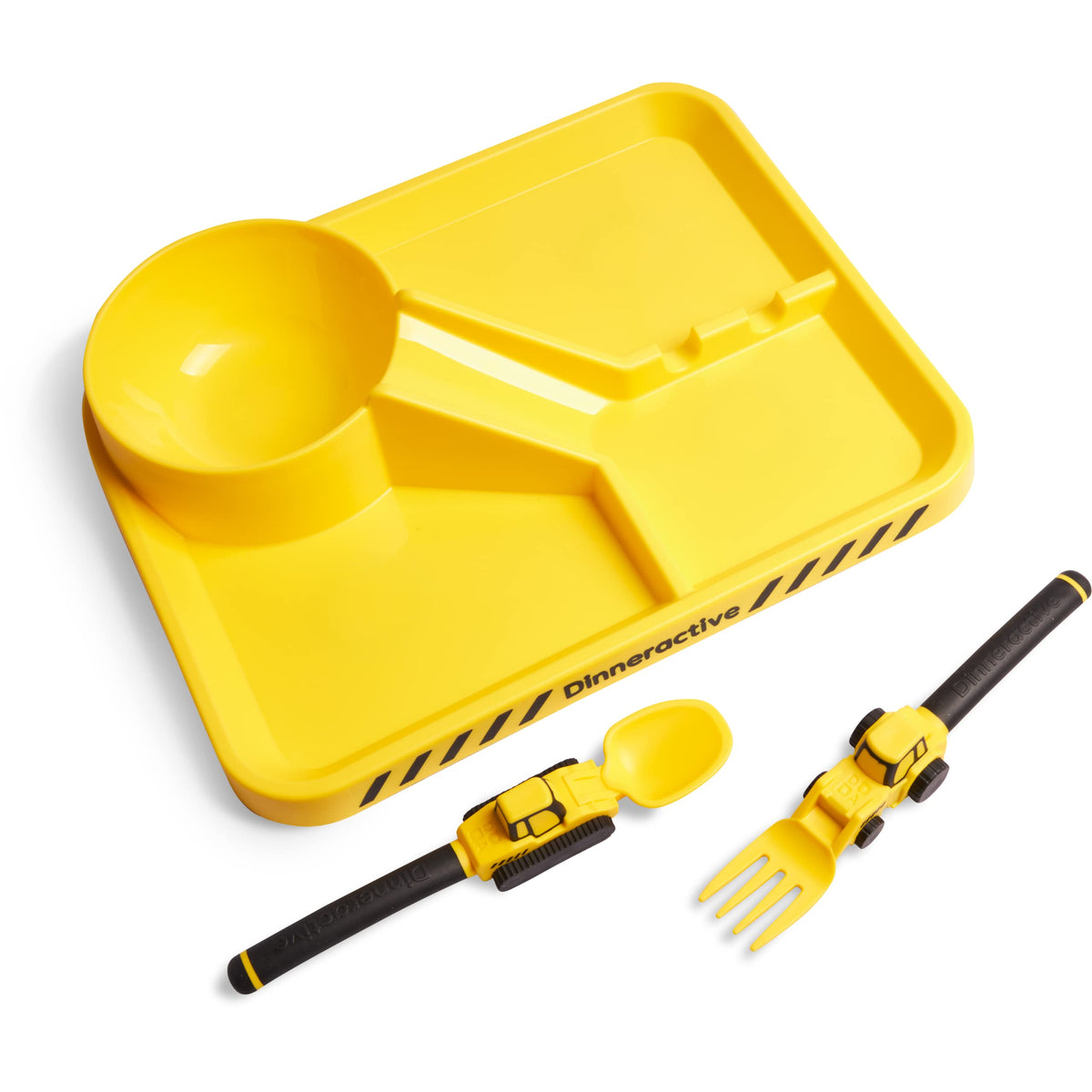 Dinneractive Juego de comedor para niños, vajilla temática de construcción de 3 piezas, utensilios de tractor, platos para bebés