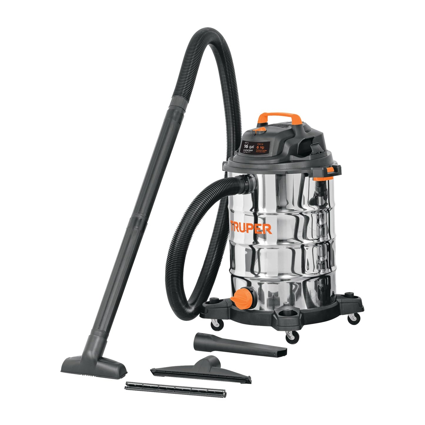 Aspiradora Truper Acero INOX 16 Gal Sólidos y Líquidos