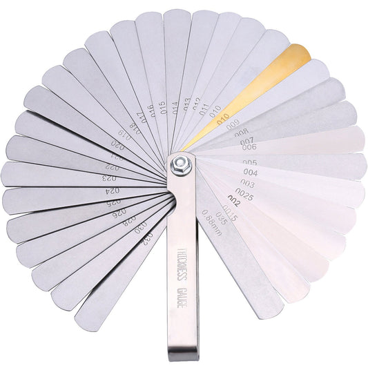 Herramienta de medición métrica e imperial de doble marca de acero inoxidable (0.04-0.88 mm, 32 cuchillas)
