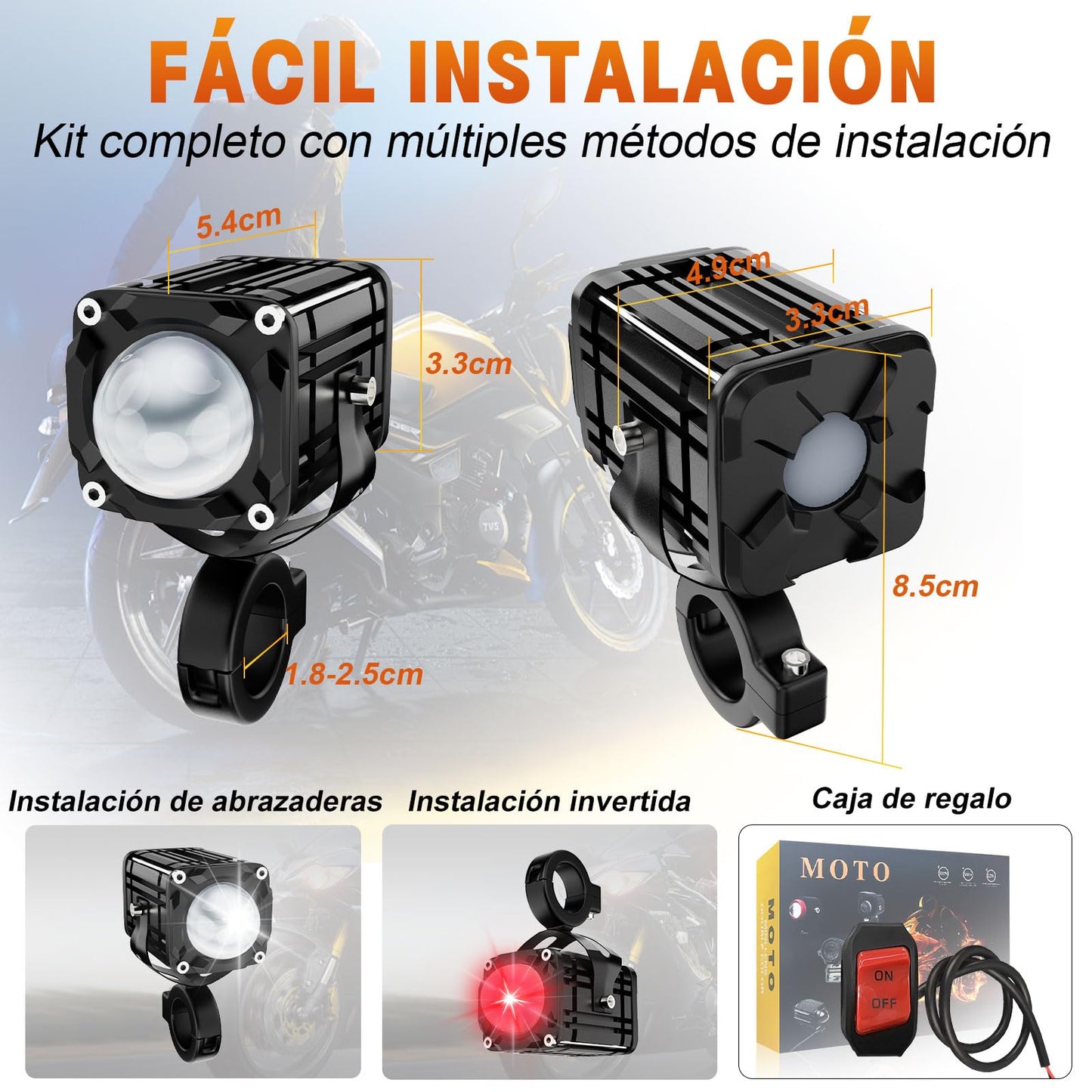 AUTOFAST 80w 6500k Faros Led Para Moto Con Lente,Luz Antiniebla Auxiliares Para Moto,Súper Brillante Luces Exploradoras Para Moto,Faros De Niebla Para Motocicleta,Focos Para Moto,2pcs