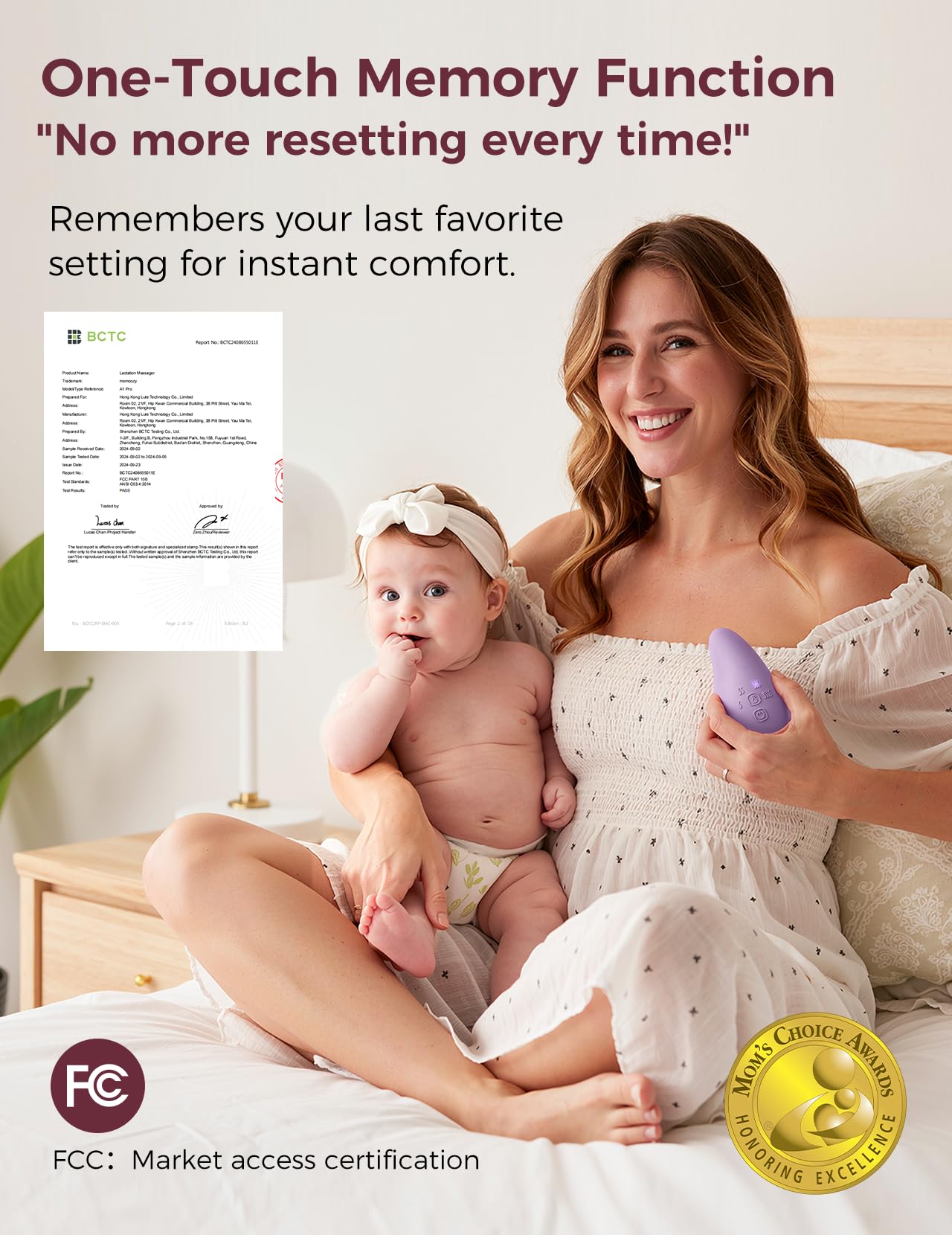 Momcozy A1Pro Masajeador Eléctrico de Lactancia, Vibración Profunda y Calentamiento Rápido para una Extracción Eficiente, Función de Memoria y Carga Rápida, para Postparto, Lila