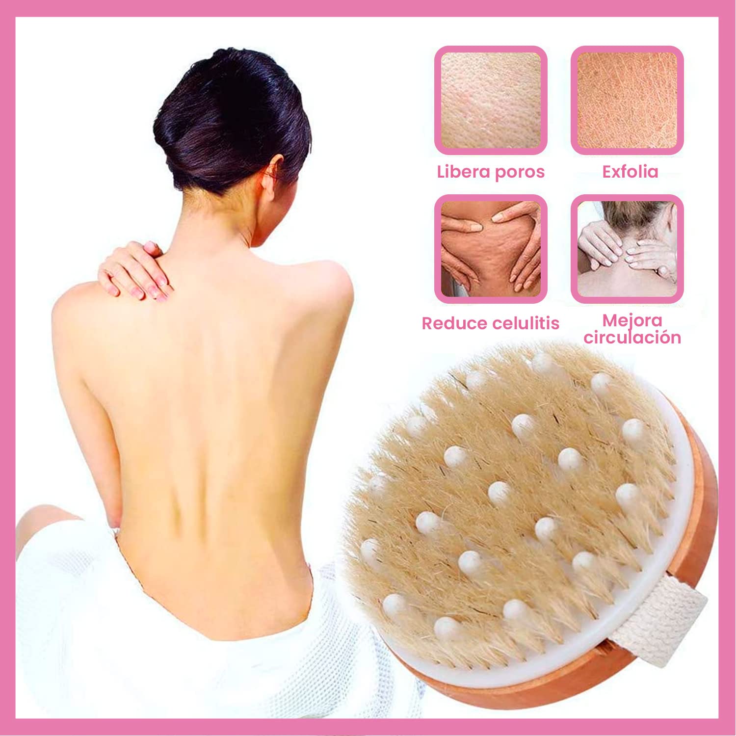 BEE VIBES Cepillo Corporal para Masaje Exfoliante de Baño de Cerdas Naturales para Eliminar las Toxinas de la Piel Muerta para Cuerpo Seco; Ayuda al Tratamiento de Celulitis y Mejora las Funciones Linfáticas; Exfolia y Estimula la Circulación Sanguínea Du