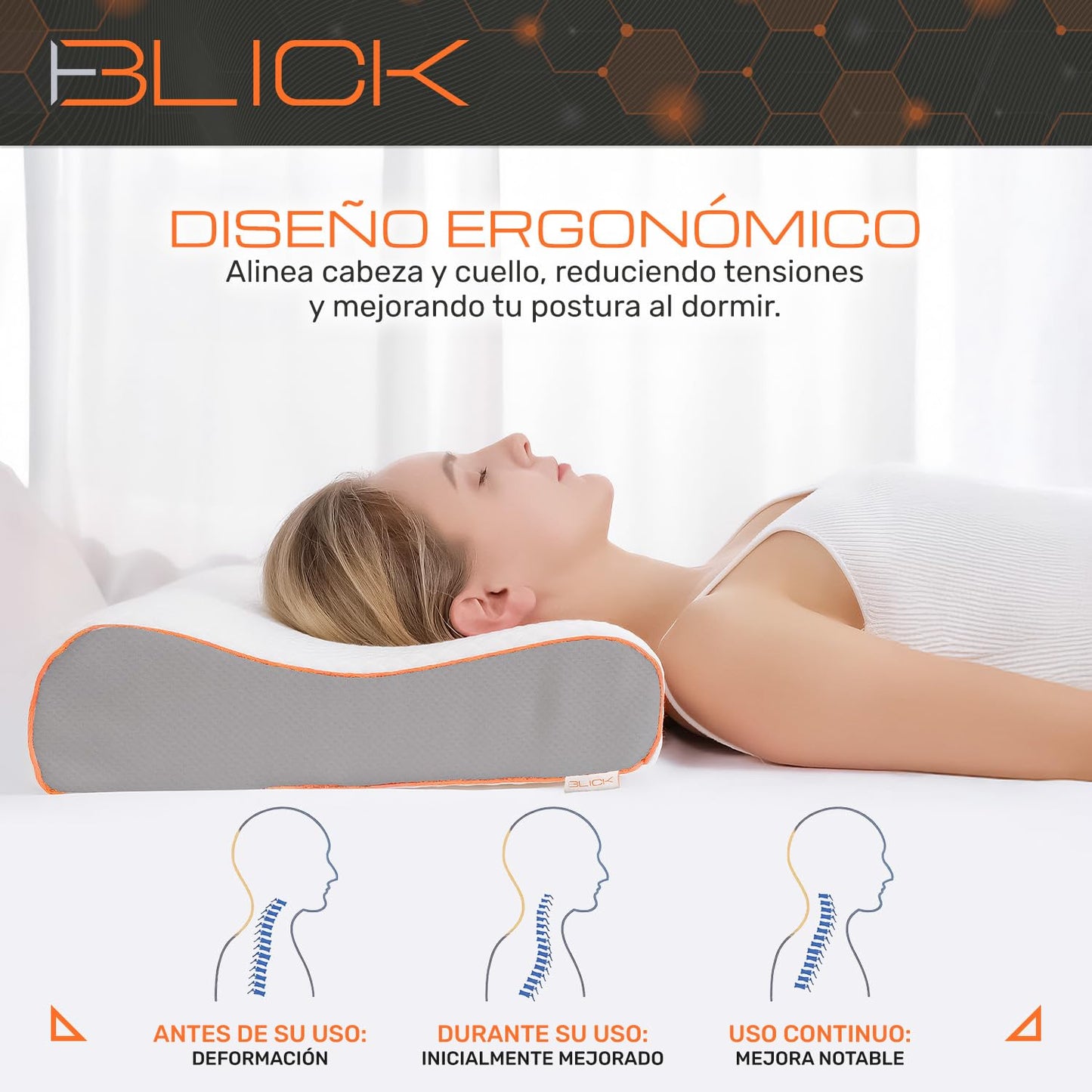 Blick Almohada Ortopedica Memory Foam con Diseño Ergonomico Altura Ajustable y Antialergico