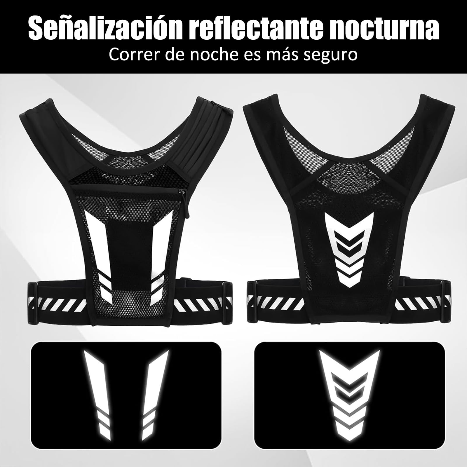 Chaleco para Correr con Bolsillo, Gran Capacidad para Botella de Agua, Teléfono, Llaves y Auriculares, Diseño de Banda Reflectante, Ligero y Transpirable para Correr, Ciclismo, Gimnasio.