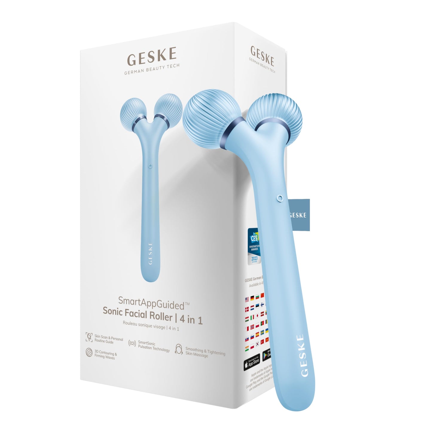 GESKE | Rodillo facial sónico SmartAppGuided™ | 4 en 1 | rodillo derma | dispositivo para la cara | rodillo derma | Rodillo facial profesional | Reafirma y define la piel del rostro