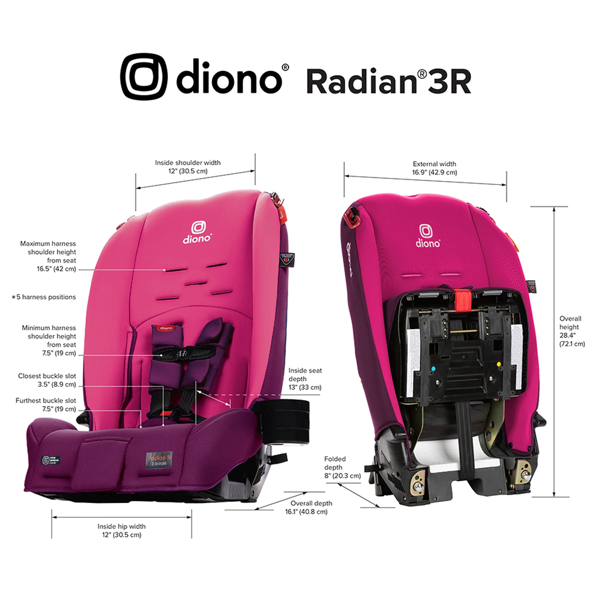 Diono Radian 3R, asiento de coche convertible 3 en 1, orientado trasero y orientado hacia adelante, asiento de coche de 10 años, ajuste delgado de 3 pulgadas, flor rosa