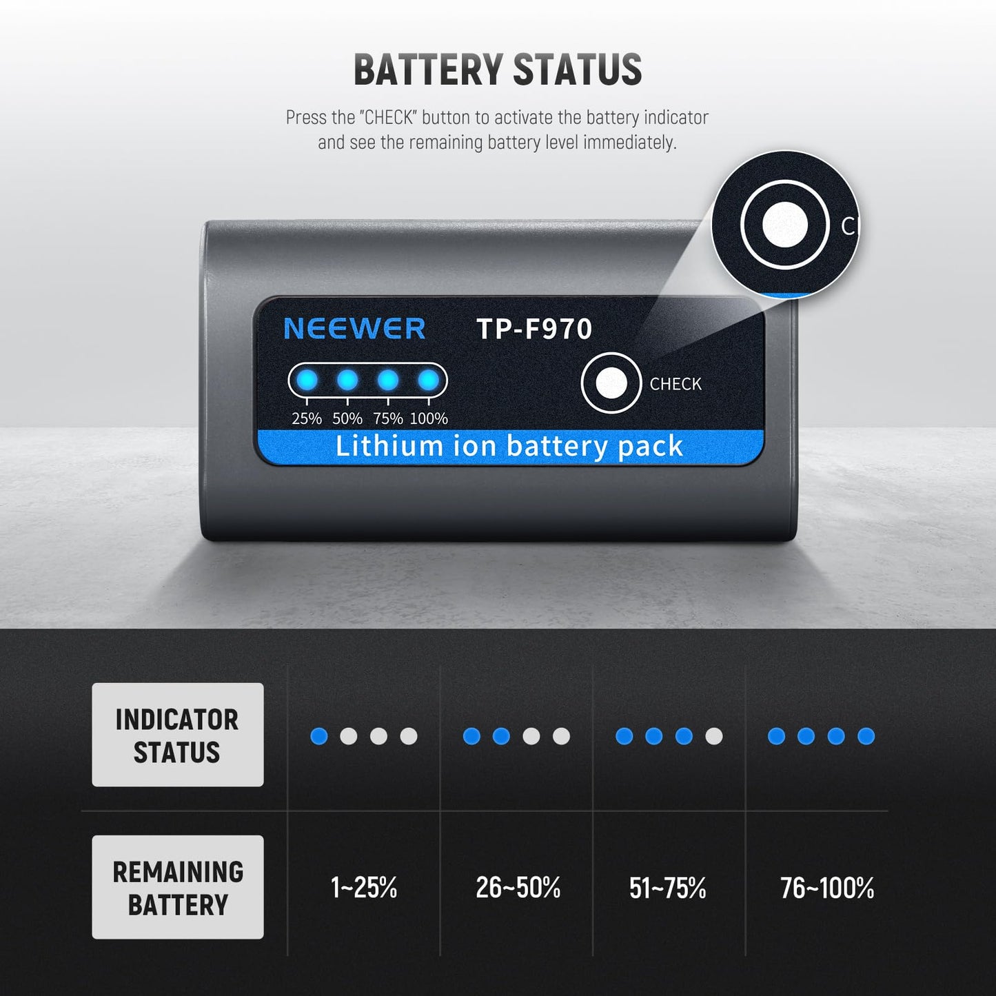 Batería de Repuesto NEEWER Gris 10500mAh NP-F970 Recargable para Videocámara LED