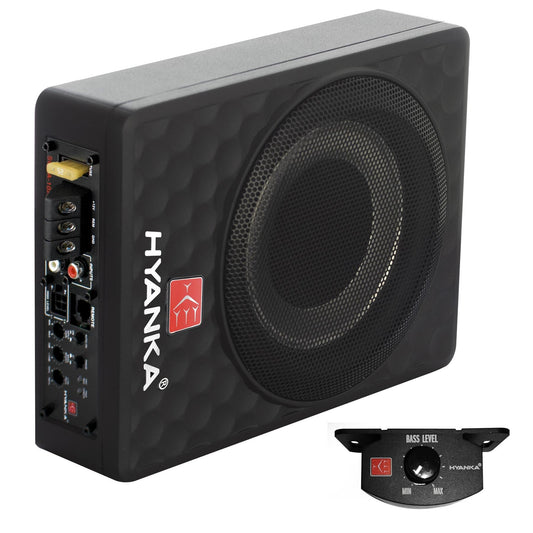 H YANKA SODA-10ASW 480 W Potencia máxima (120 W RMS) Subwoofer compacto bajo asiento de 10 pulgadas con amplificador incorporado, subwoofer de potencia delgada para audio de coche/camión/jeep