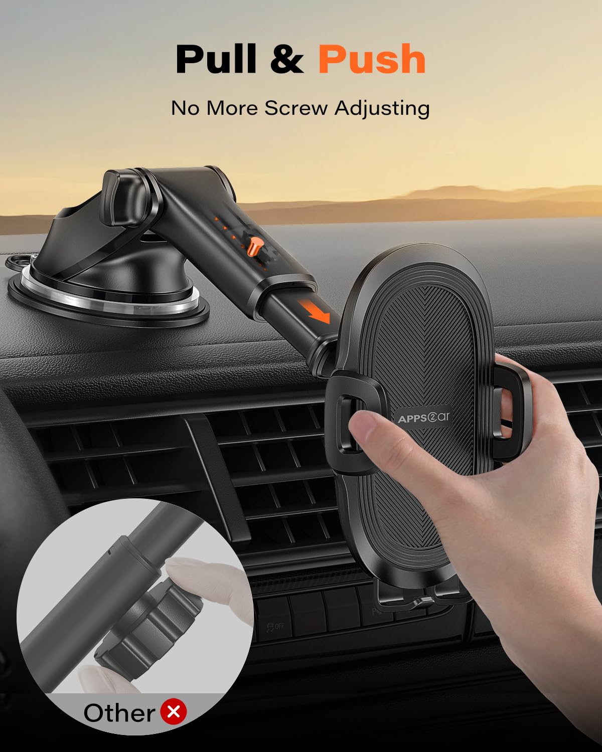 Soporte para Celular APPS2Car Negro Parabrisas y Salpicadero con Ventosa Potente para Automóvil