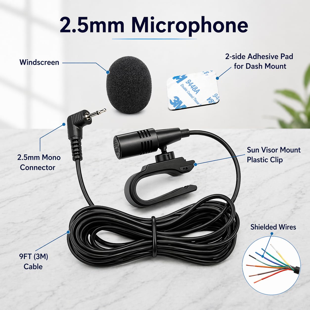 Micrófono externo de 2,5 mm compatible con Pioneer AVIC-Series AVIC-W8400NEX AVIC-W8500NEX AVIC- W8600NEX AVIC-X910BT - Cable de 9 pies para receptores de navegación con clip