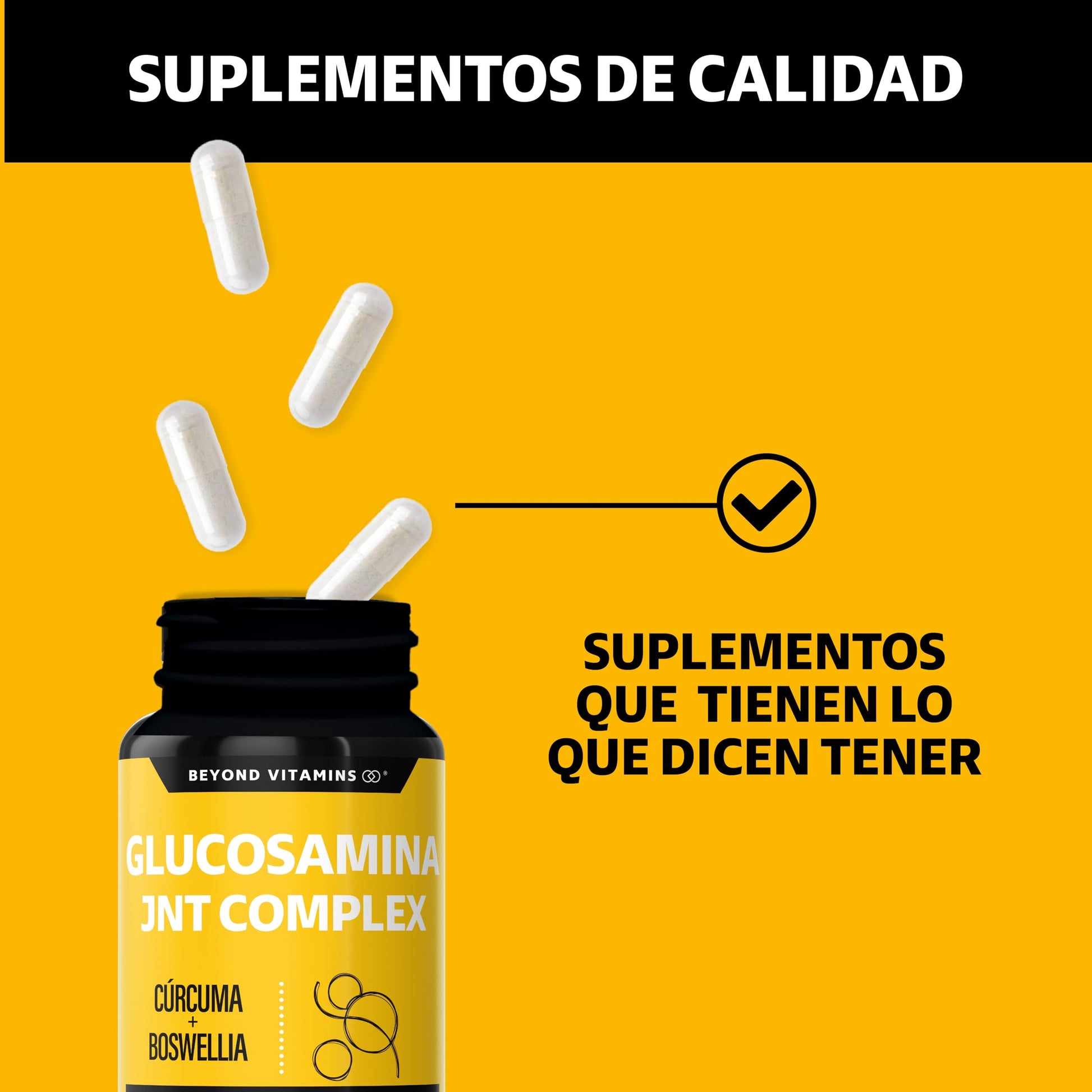 Glucosamina JOINT Complex-Contiene Glucosamina, Condroitina, MSM, Cúrcuma, Boswellia, Magnesio- 95% de Curcuminoides Estandarizados - Suplemento Vitamínico - Suplemento Alimenticio en Cápsulas - Sin Azúcar-Ingredientes NON GMO-60 cápsulas