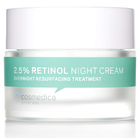 Cosmedica Skincare CREMA DE RETINOL AL 2.5%. Combate el acné y suaviza líneas de expresión. Con Aloe Vera y Extracto de Te verde.