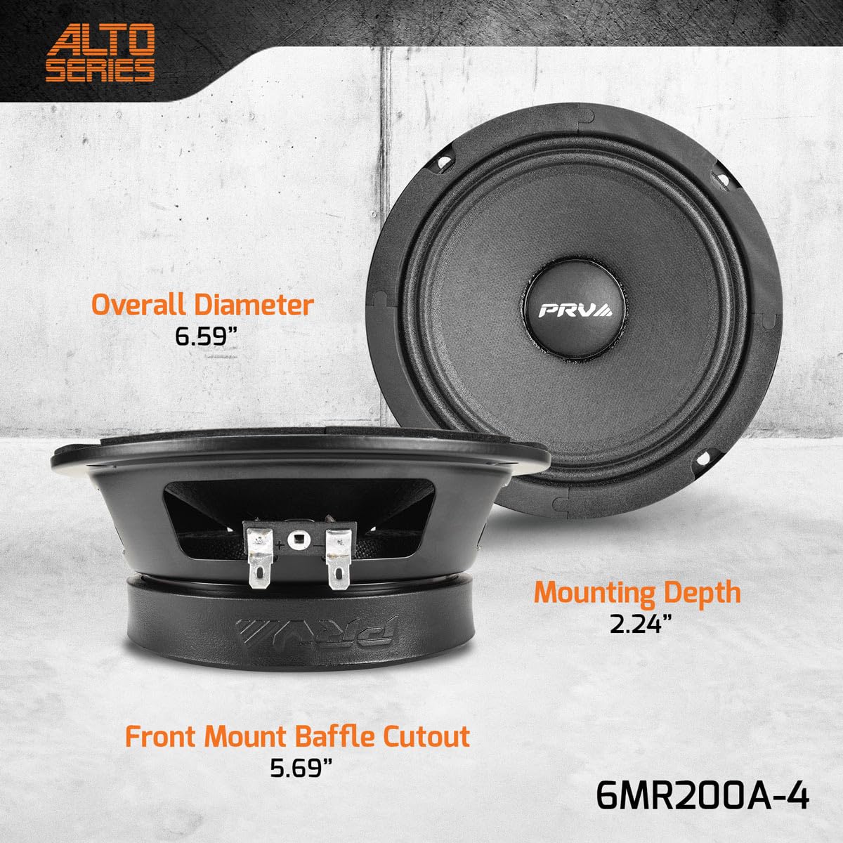 Altavoz PRV AUDIO 6.5 Pulgadas 200 Vatios de Rango Medio Compacto para Coche