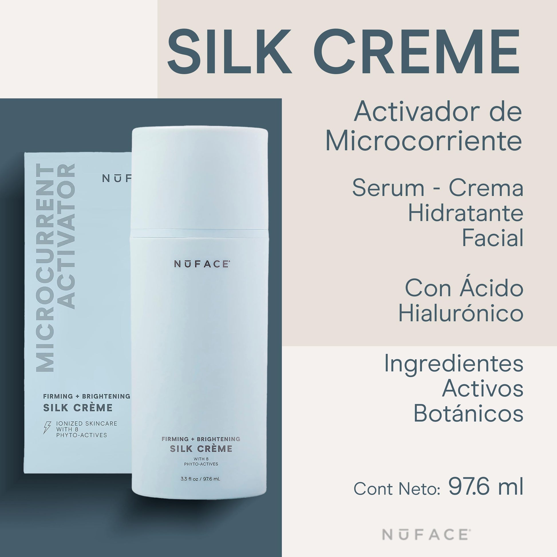 NUFACE | Silk Crème 97.6ml | Activador de Microcorriente Facial en Crema Hidratante Facial con Acido Hialuronico | Tecnología IonPlex Ácido Hialurónico y Colageno | Completa tu Rutina de Skin Care