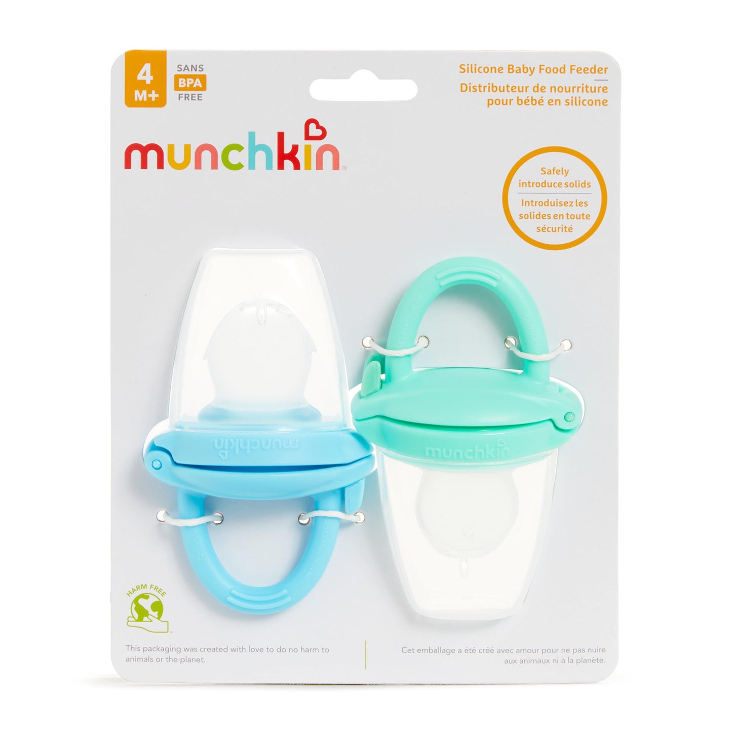 Comedero de Silicona Munchkin Azul Menta para Autoalimentación y Destete LED para Bebés Paquete de 2