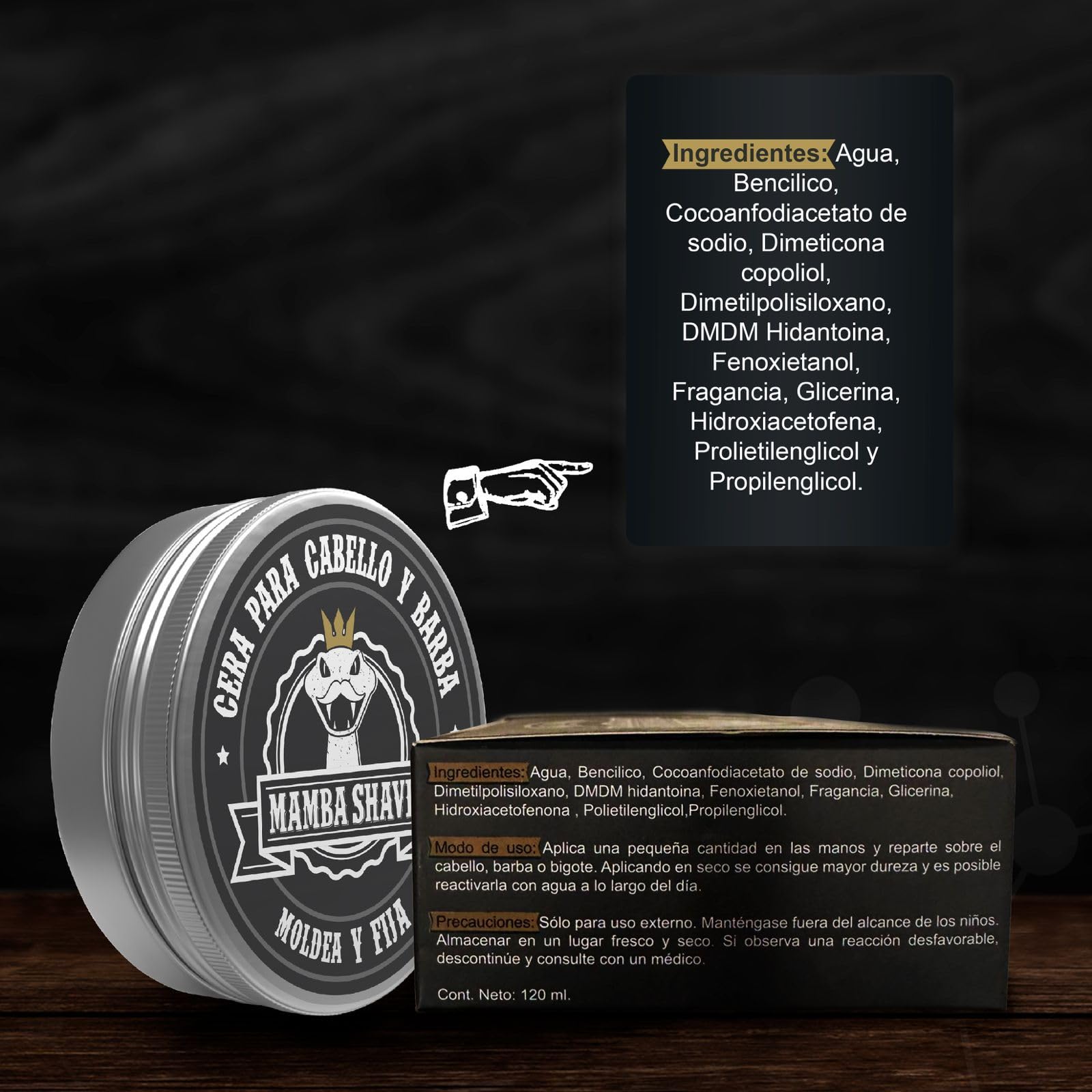 Mamba Shave | Cera para Cabello y Barba - Strong Hold | 120 ml | Cera para Cabello de Fijación Firme Moldea con facilidad el Cabello y la barba. Cera para Cabello y Barba. STRONG HOLD Hair Wax for Men.