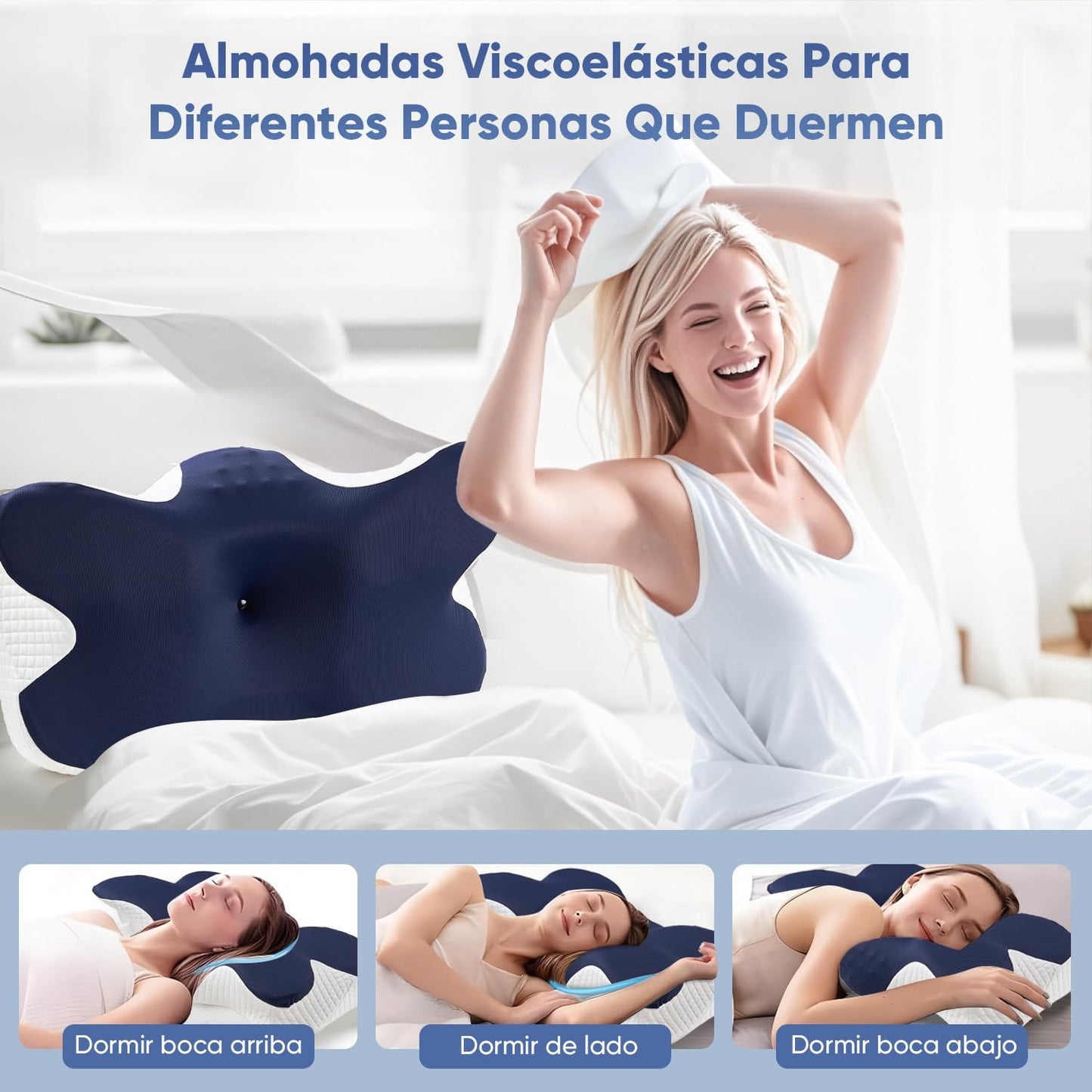 Hisemy Almohada Cervical,Almohada Ortopedica con Núcleo De Almohada De Espuma Viscoelástica, para Aliviar el Dolor De Cuello, Hombros, Almohada Antiarrugas para Dormir de Lado, de Frente y Espalda