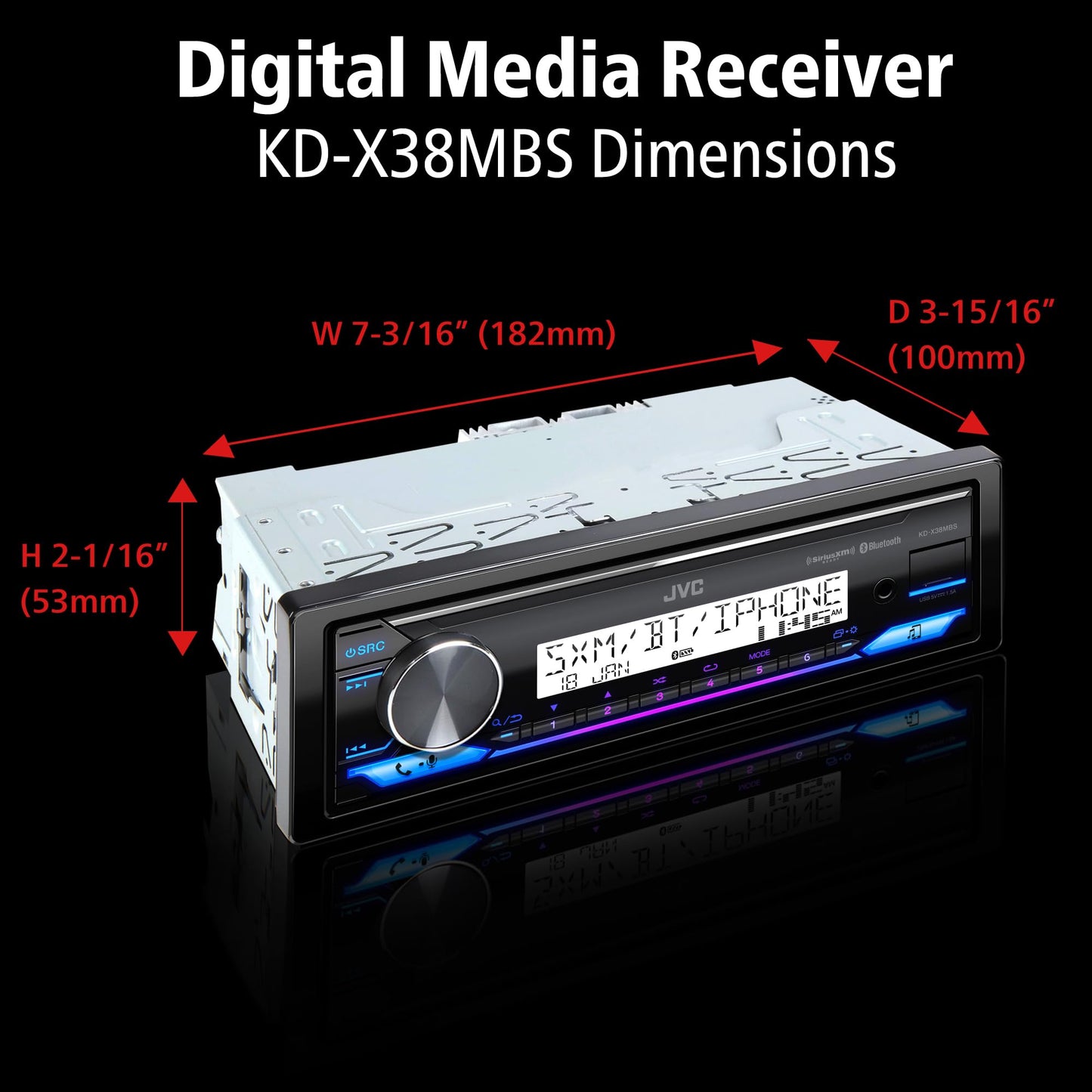 JVC KD-X38MBS, receptor multimedia digital para auto y marino con Bluetooth, USB, listo para SiriusXM, compatible con Amazon Alexa, PCB con revestimiento conforme