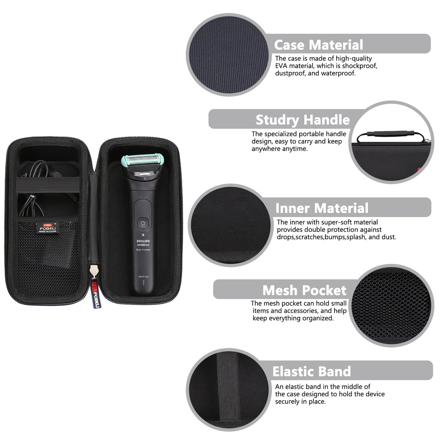 FBLFOBELI - Carcasa rígida de EVA para Philips Norelco Bodygroom Series 7000 para cortadora y afeitadora de cuerpo y manscaping BG7030/49 (solo funda)