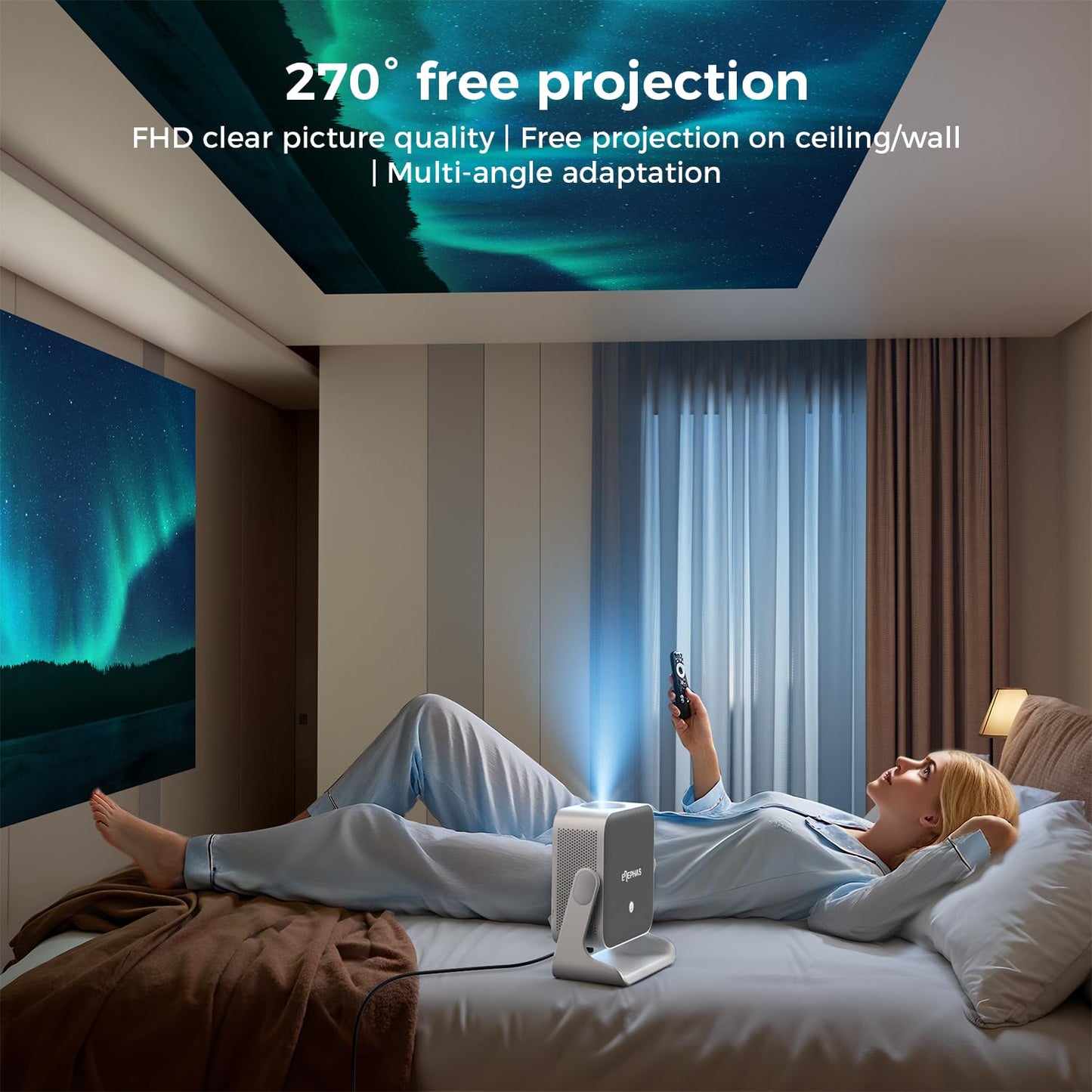 ELEPHAS - Proyector Inteligente 4K con WiFi y Bluetooth, Compatible con Google TV, Netflix, Prime Video, Youtube, Dolby Audio, Auto Focus y Keystone, Giratorio de 270°, proyector de Video para
