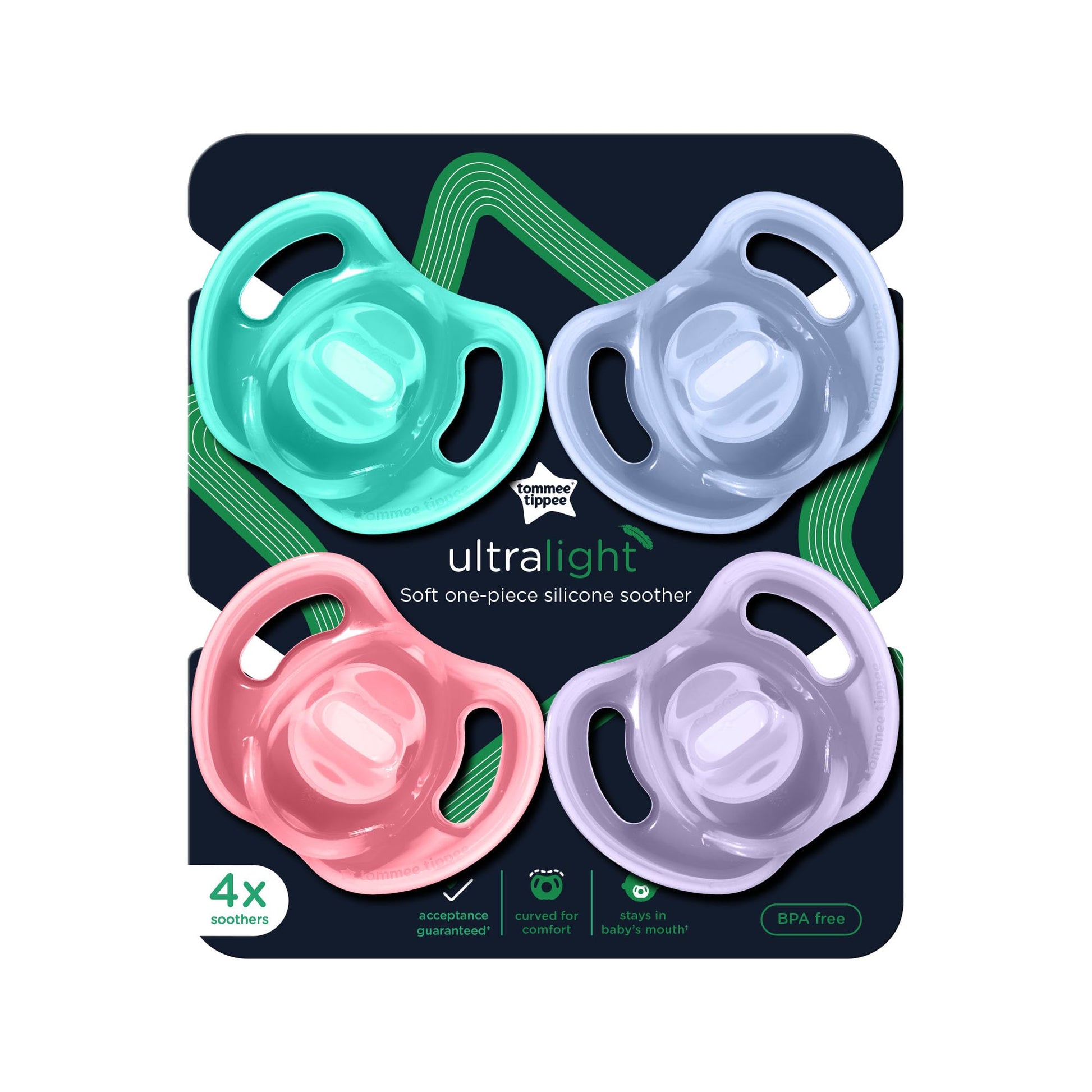 Chupete de Silicona Tommee Tippee Ultra-Light unisex, Diseño Simétrico de Una Pieza, Sin BPA 18-36 Meses, Pack de 4