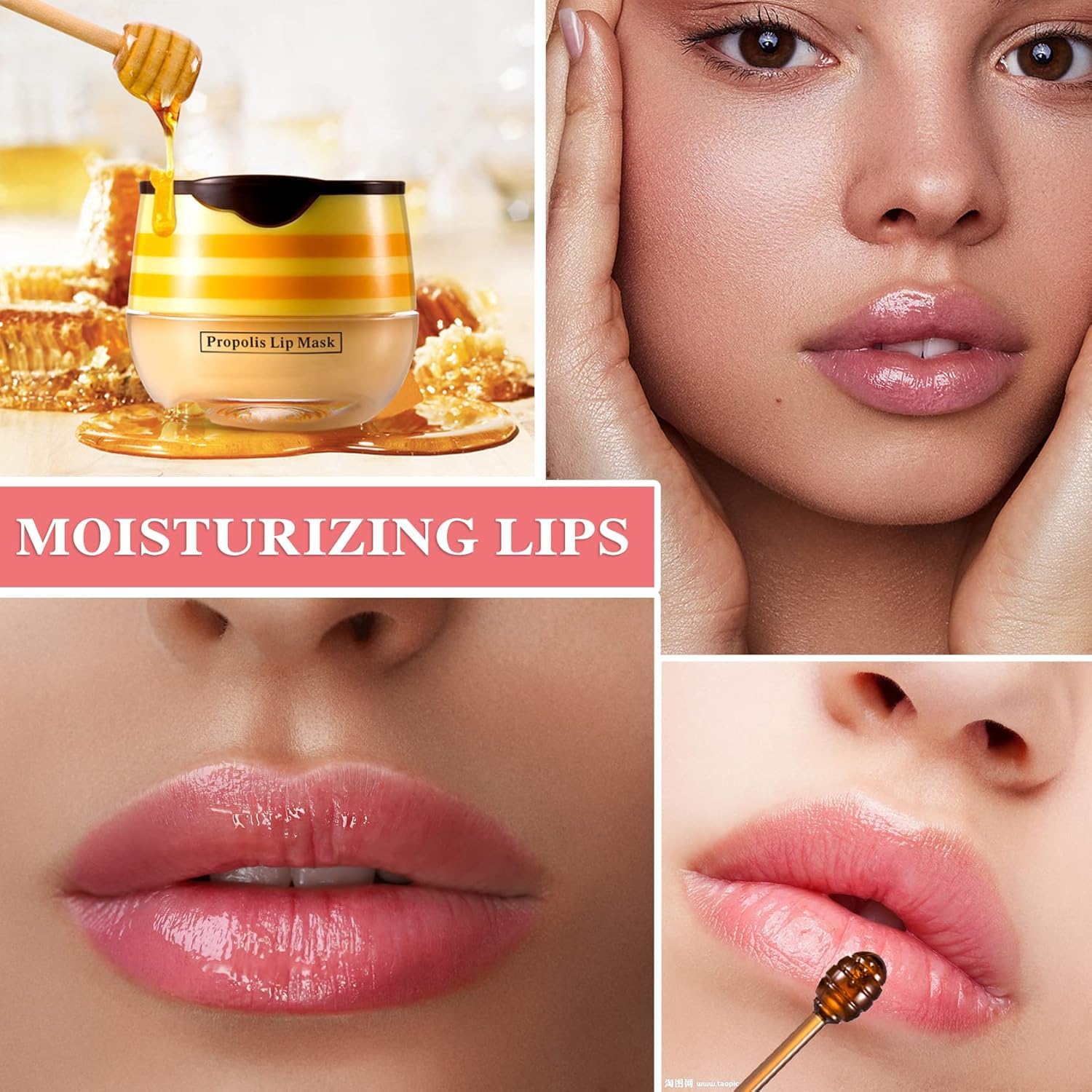 Bálsamo Labial de Miel de Abeja,Bálsamo Labial Hidratante con Propóleo,Bálsamo Labial Hidratante de Miel con Propóleo,Hidratación y Prevención de Labios Secos y Agrietados (Honey Pot)