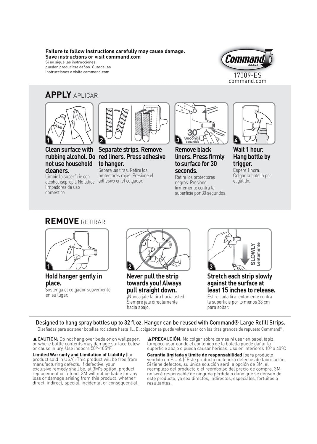 Command 17009-ES - Colgador para botella rociadora, 1 unidad, 2 tiras grandes, 2 Hangers
