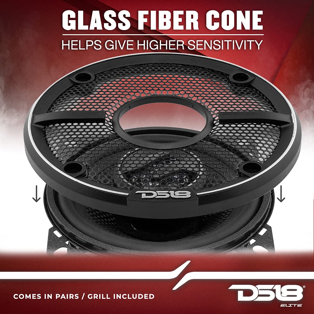 DS18 ZXI-44 Altavoz coaxial de Audio para Coche de 4 Pulgadas con Altavoz de Agudos de neodimio Integrado y Cono de Kevlar – 2 vías 150 vatios máximo 4 ohmios (2 Altavoces)