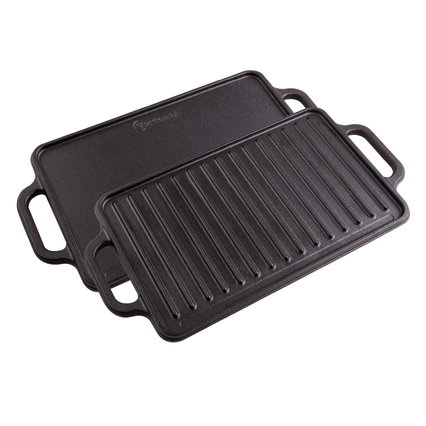 Plancha Rectangular Reversible Victoria Negro para Dos Quemadores de Hierro Fundido Sazonada 33 x 21 cm