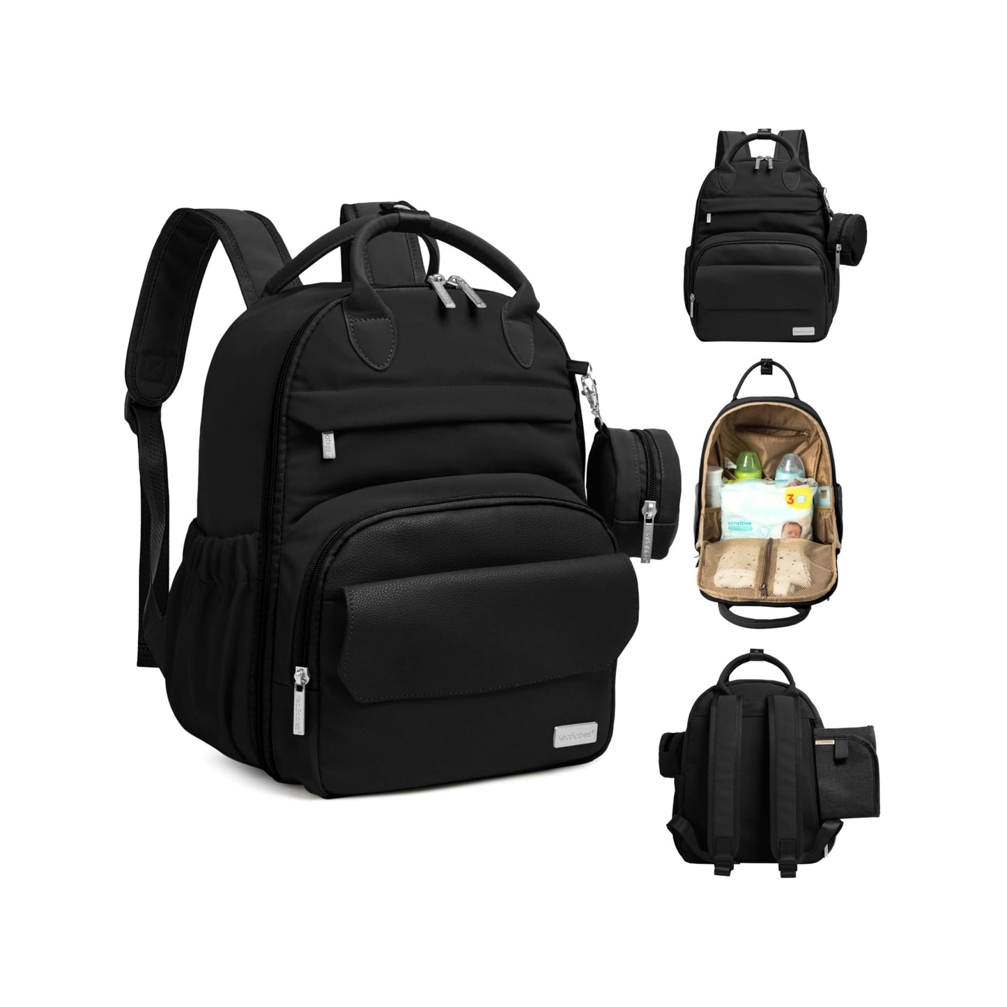 KeaBabies - Mochila para pañales de viaje (moderno negro, S)
