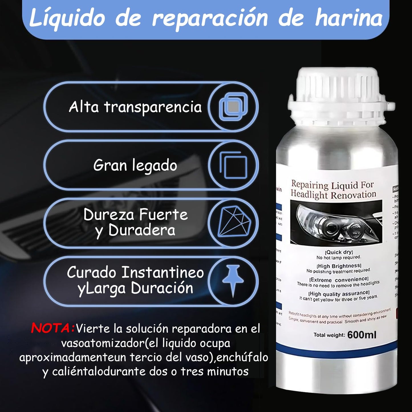 Kit de Restauración de Faros UTRHHVS Pulido Químico de Polímero Líquido Automóvil