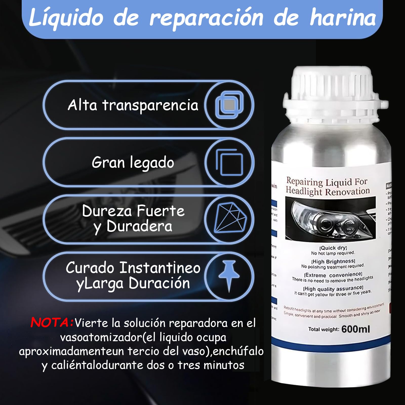 Kit de Restauración de Faros UTRHHVS Pulido Químico de Polímero Líquido Automóvil