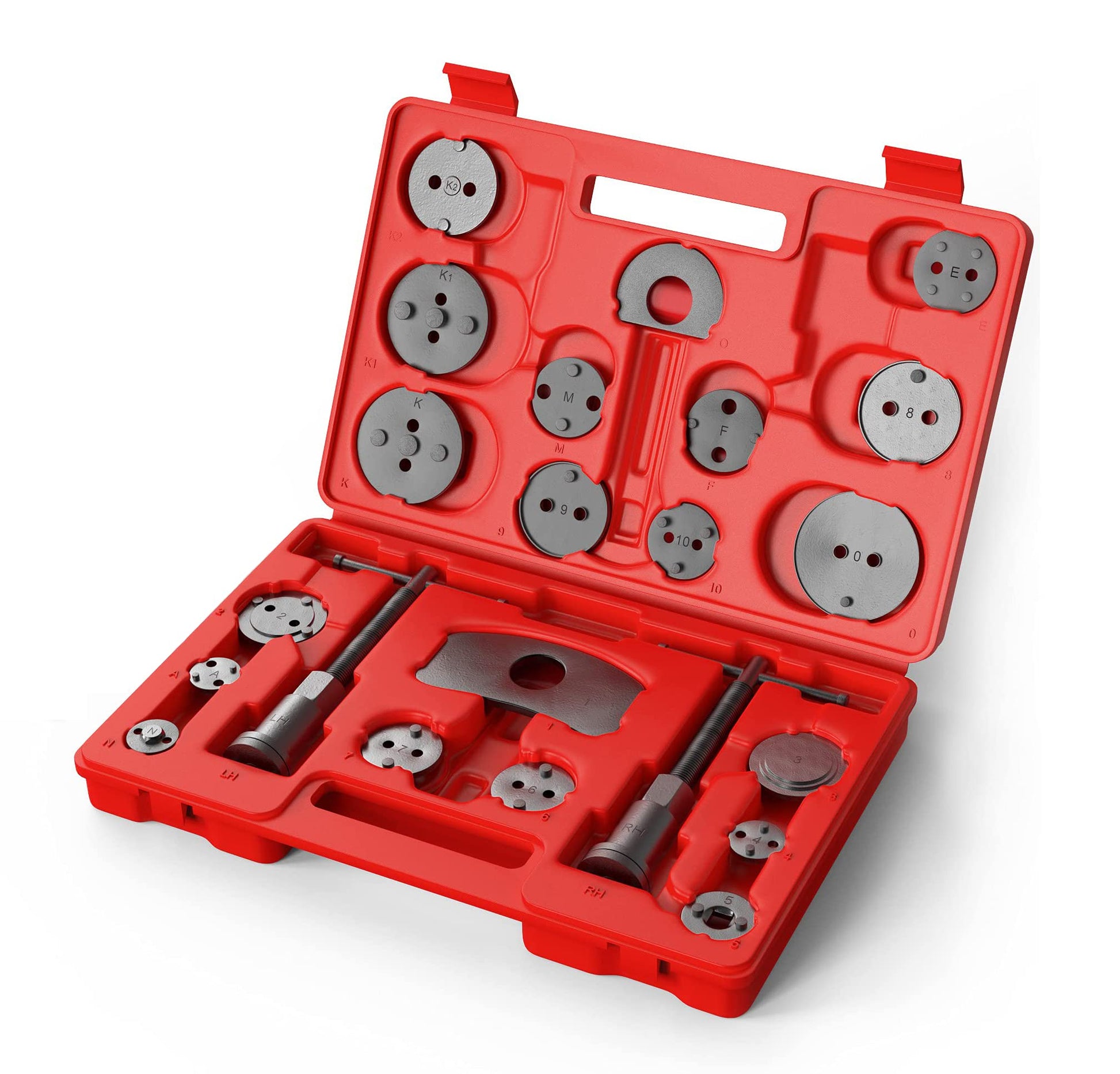 Juego de herramientas de compresor de pinza de pistón de freno de disco universal de 22 piezas, juego de herramientas de compresión de pinza de freno, compresor de pistón de freno automático, adecuado para la mayoría de los camiones de automóviles (caja d